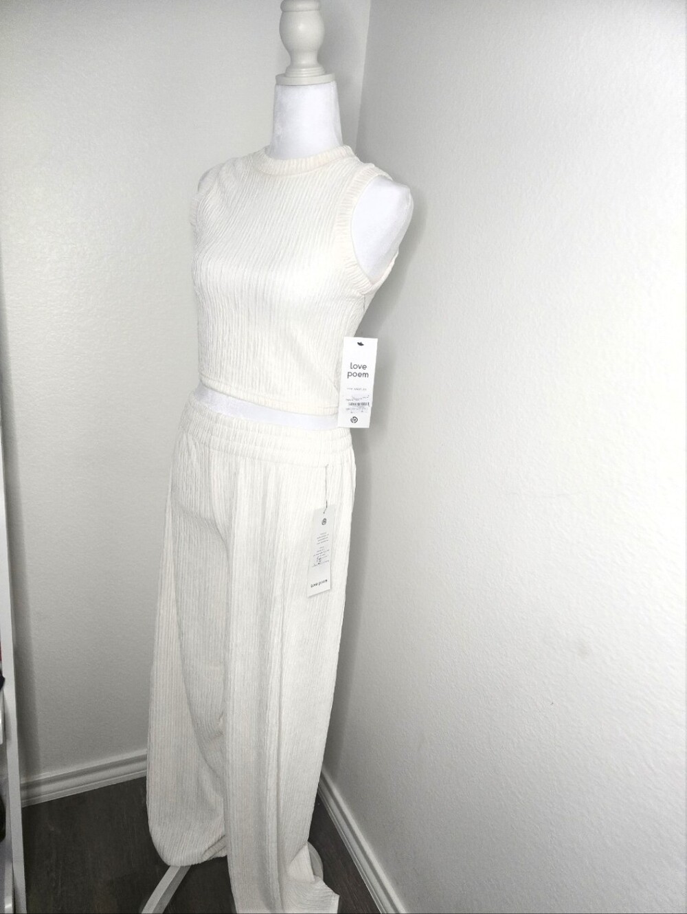 Love Poem Cream Ribbed Wide-Leg Pants